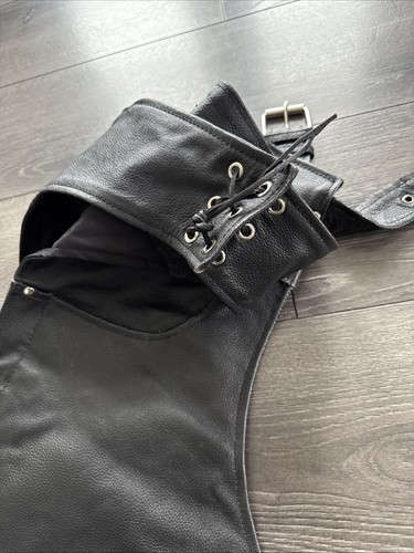 Alpha Cycle Gear Men Black Leather Motorcycle chaps - Size 42 - Picture 8 of 10