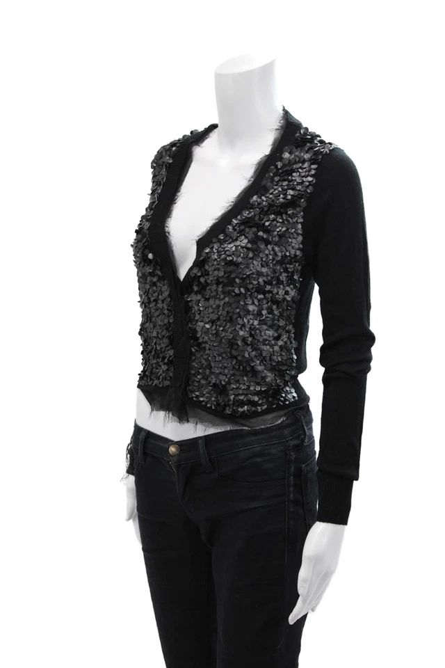 Cárdigan suéter negro con botones y lentejuelas para mujer John + Jenn talla pequeña Foto 2 de 4
