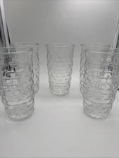 Indiana Glass Whitehall Cubist MCM Clear 6” Vintage Glass Set Of 5