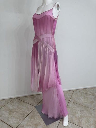 Galliano Pink Silk Chiffon Long Dress Gown Multiple Hues Of Pink, Rose Fits S - Picture 2 of 19