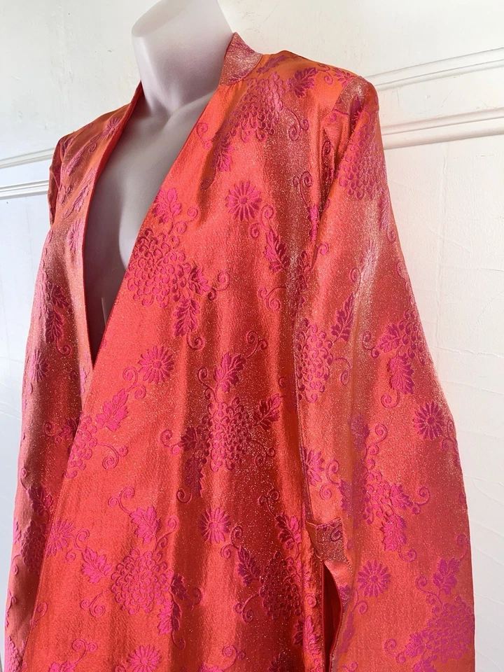 SOLE de SOLEDAD TWOMBLY Rojo Fucsia Floral Organza Kimono Abrigo Bata Talla 42 ¡Como Nuevo! Foto 2 de 4