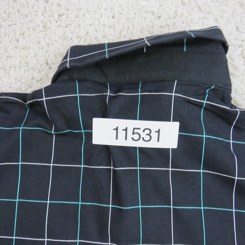 London Fog Shirt Mens Large Black Blue Green Grid Check Short Sleeve Polo - Picture 15 of 15