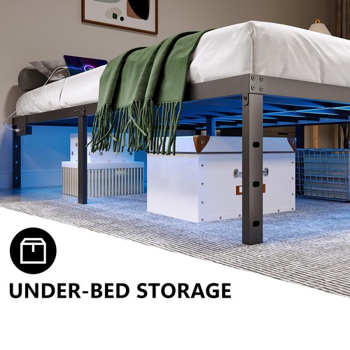 Queen Size Bed Frame with LED Lights & Charging Station - 18 Inch Heavy Duty ... - Picture 5 of 8
