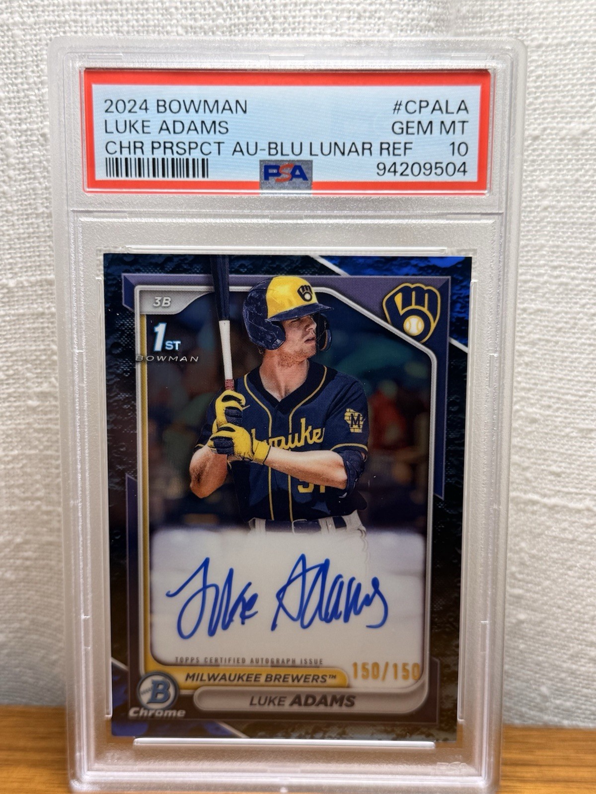 2024 Bowman Chrome Luke Adams #CPALA Prospect Auto Blue Lunar Refracto /150 (RC)