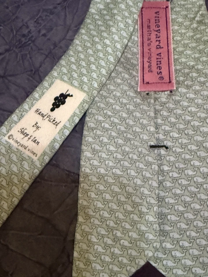 Vtg Vineyard Vines Whale Silk Tie Green USA Made Handpicked Shep & Ian Preppy - Image 4 of 4