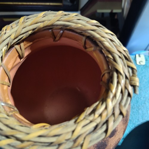 2 Margies Garden Terracotta Neutral Matte Pottery Planters Woven Rattan Rustic - Picture 12 of 18