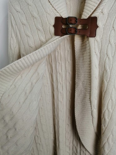Authentic Ralph Lauren Cashemere Knit Poncho Cardigan Wool Off-white Sz L Women - Picture 8 of 13