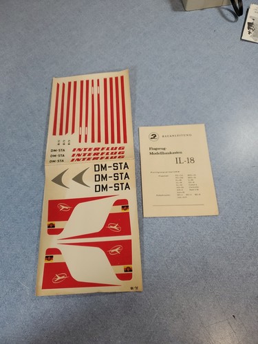 1960’s FLUGZEUG-MODELLBAUKADTEN IL-18 Interflug Airliner Decals & Instructions - Picture 1 of 4