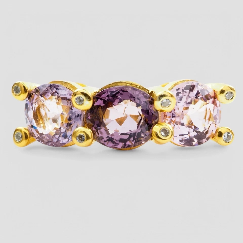 Boutique espinélio roxo 2,48 quilates três anéis de pedra prata esterlina 925 ouro 24K - Imagem 2 de 4