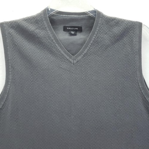 Structure Sweater Vest Mens Large Gray V Neck Textured Knit Pullover Sleeveless - Picture 3 of 8