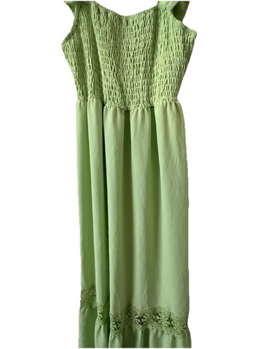 Lily Rose Lime Green Maxi Crochet Trim Dress Size Large Boho Summer Cottagecore - Picture 2 of 6