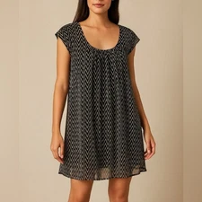 PJK Patterson J Kincaid Sheer Abstract Boho Print A-Line Mini Dress S Black