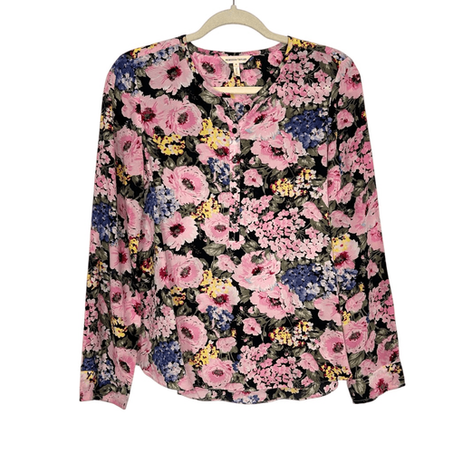 Rebecca Taylor Lavinia Rose Top Bluse Gr. 8 Medium Rosa Seide Blumen Langarm