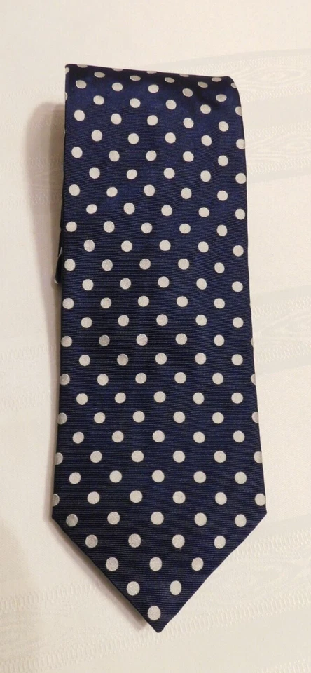 ALLEA MILANO Silver Dot / Navy Silk Tie, Handmade In Italy, A+ Condition - Image 2 of 4