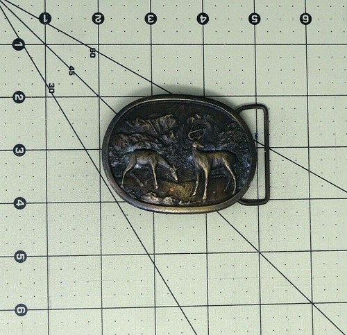 Deer Buck Doe Belt Buckle Hunter Sportsmen Nature Mountains Vtg 70s IMC  .DBD592 - Picture 3 of 8