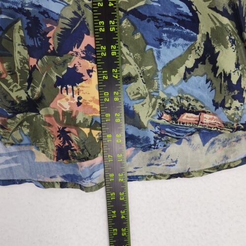 Camisa Hilo Hattie Para Hombre Grande Verde Azul Seda Hawaiana Manga Corta Tropical - Imagen 4 de 8