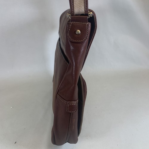 Liz Claiborne LC Brown Leather & Canvas Laptop Computer Messenger Book Bag - Afbeelding 9 van 9