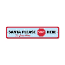 Santa Please Stop Here Sign, Custom Merry Christmas Metal Wall Decor - Aluminum
