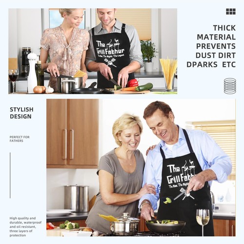 Funny Chef Apron For Men Bbq Dad Aprons For Men With 3 Pockets Cooking Grill Kit - Picture 7 of 7