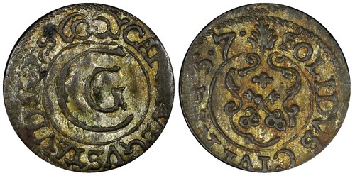 Swedish Livonia City of Riga Carl X Gustav Silver 1657 1 Solidus KM# 50 (22 235) - Picture 1 of 3