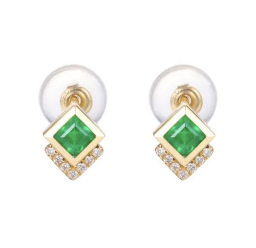 Natural Emerald Solitaire Hoop Earrings 14K Yellow Gold Plated - Picture 3 of 4