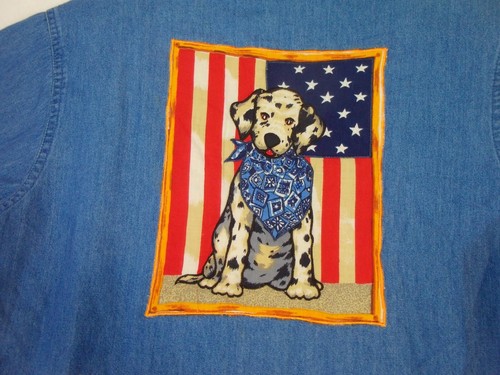 Vintage Denim Jumper Dress Take Two Clothing Co. Patriotic Flag Usa Dog Print XL - Picture 9 of 21