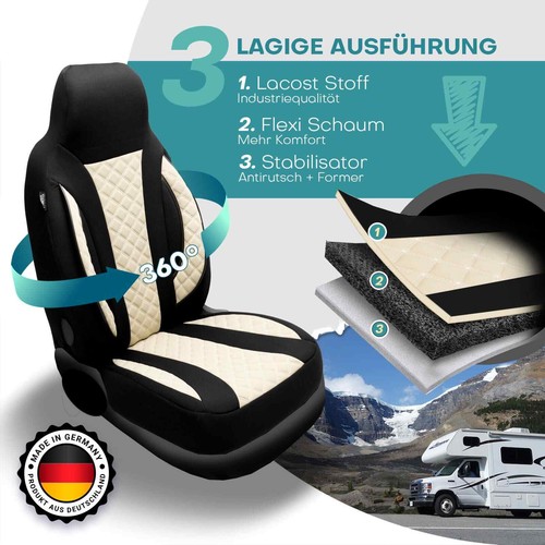 Fundas de asiento para autocaravana piloto adecuadas para Blue Sky SkyView 800 (beige-negro) - Imagen 2 de 11