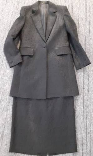 M&S Women’s Black Brocade Wool Blend Jacket & Skirt 2 Piece Suit Set UK10-12 - Picture 1 of 6