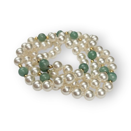 Collar de perlas sintéticas de jadeíta genuina verde cremoso blanco anudado hilo de colección ~32" - Imagen 5 de 12
