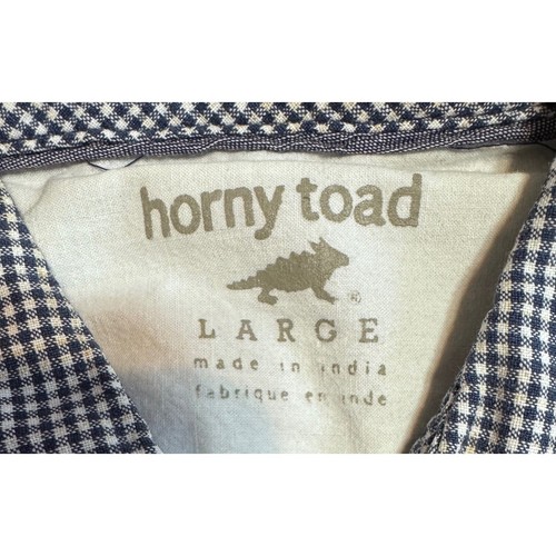 Vtg Horny Toad Navy Gingham Organic Cotton Button-Down Size Large Sustainable - Picture 2 of 5