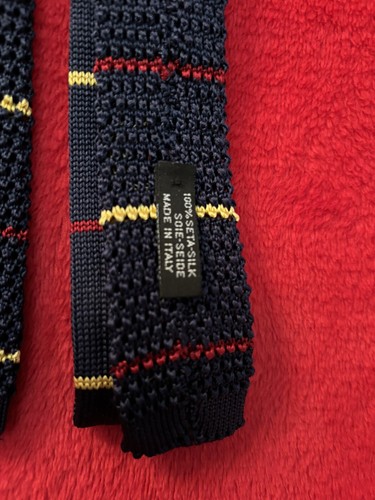 NWOT Lands' End Dark Blue Silk Knit Tie Red & Gold Stripes 2.5x58 Made in Italy - Picture 3 of 11