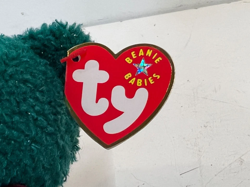 TY Beanie Baby 2001 Holiday Teddy Green Bear with Rare Tag Error - Image 2 of 4