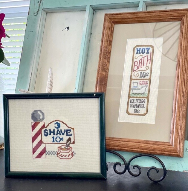 Vintage Handmade Cross Stitch Wall Art Novelty Bathroom Decor Retro Bathroom Vintage Handmade Cross Stitch Wall Art Novelty Bathroom Decor Retro Bathroom