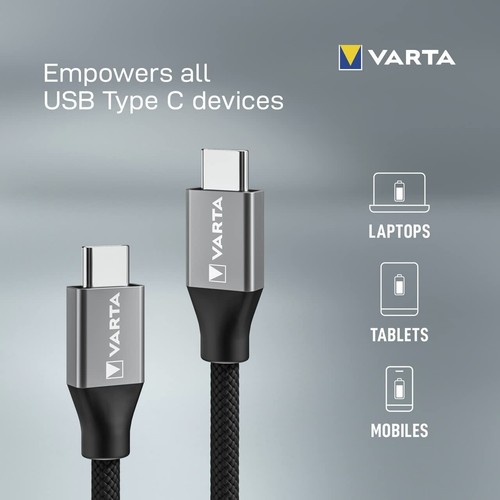 VARTA Vitesse Charge & Synchronisation Câble USB Type C Pour Noir Nylon 2m 57936 - Photo 7 sur 9