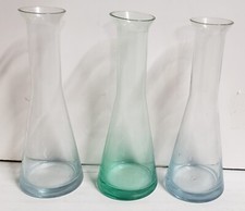 3 Blue & Green Vintage Science Chemistry Lab 8"H Hand Blown Glass Beakers Vases