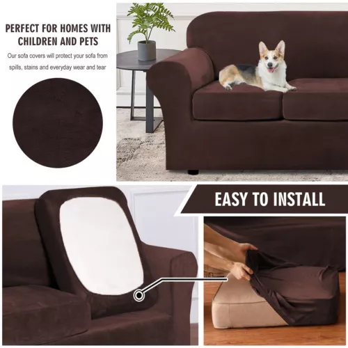 Samt Stretch Elastisch Sofabezug Wohn Couch Schonbezüge Schoner 1/2/3 Sitzer - Bild 100 von 112