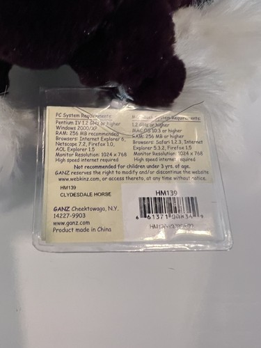 Webkinz Plush Clydesdale HM139 New Unused Code - Picture 2 of 2