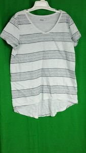 Old-Navy-v-neck-t-shirt-girls-sz-L-10-12-regular-white-charcoal-short-sleeve