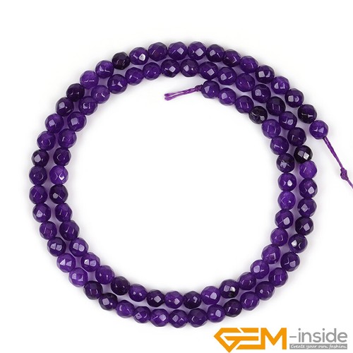 Purple Jade Gemstone Faceted Round Loose Beads for Jewelry Making 15"Dyed 6-14mm - Picture 14 of 44