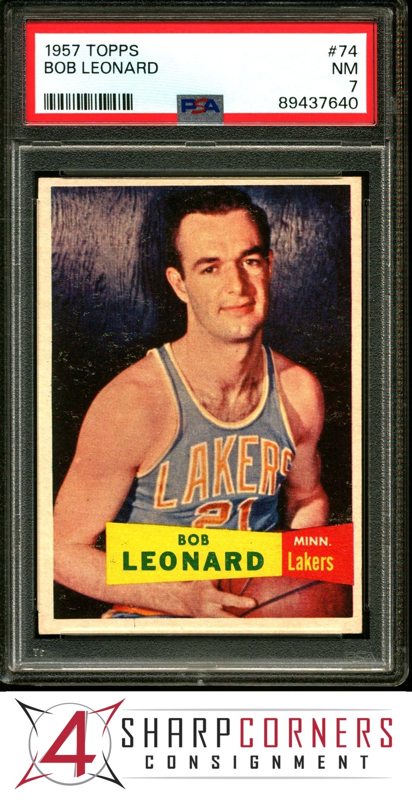1957 TOPPS #74 BOB LEONARD RC LAKERS HOF PSA 7