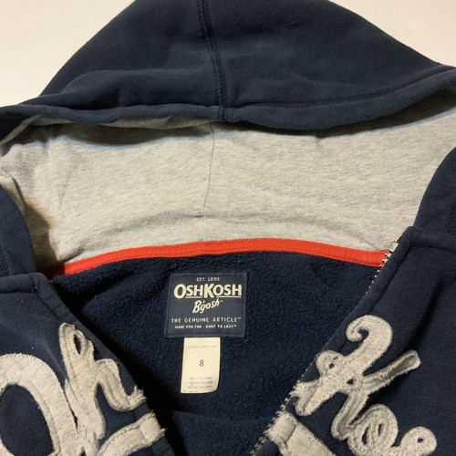 Hoodie Zip Up Jacket Size 8 Oshkosh b'gosh Unisex Blue Gray Children - Picture 4 of 9