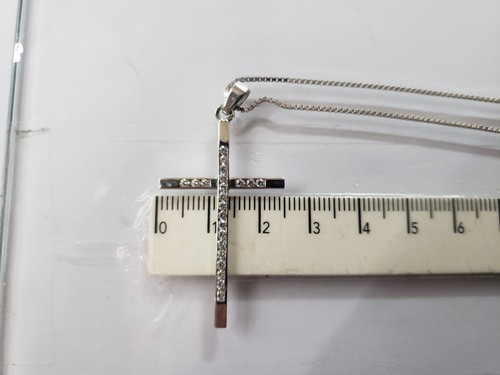 COLLANA DA DONNA CON CROCE CON ZIRCONI IN ORO BIANCO 18KT 750 7,5 GR. (3407) - Foto 8 di 8