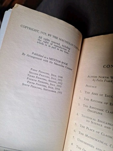The Aims of Education, Alfred North Whitehead, 1st Paperback, Mentor Books, 1949 - Picture 5 of 5