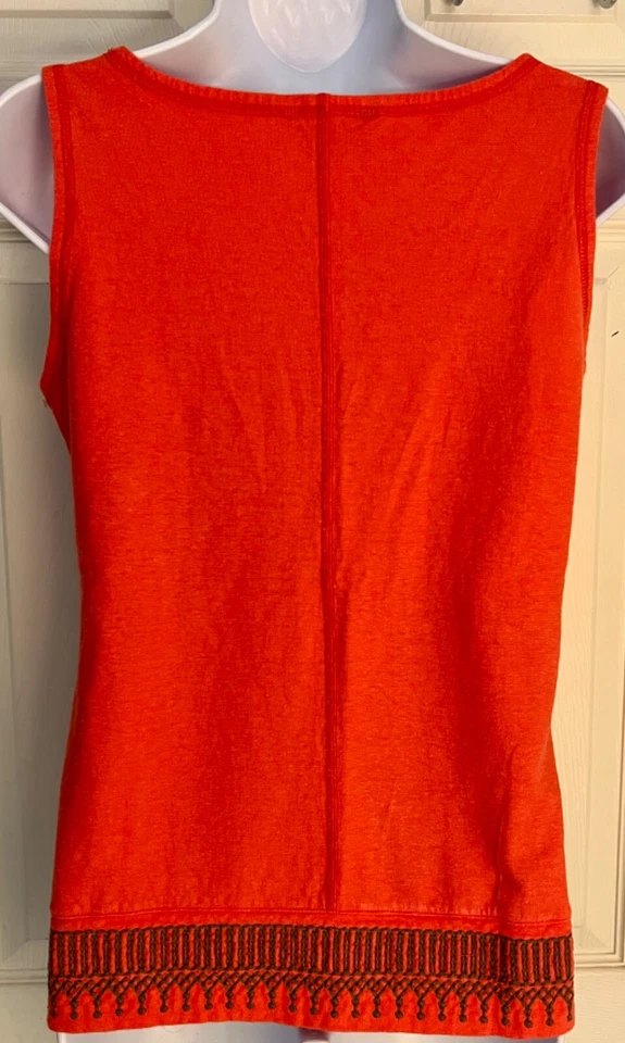 ROYAL ROBBINS DAMAS PEQUEÑAS SLVLS NARANJA CÁÑAMO ALGODÓN BORDADO DOBLADILLO TOP Talla S Usado en Excelente Condición Foto 4 de 4