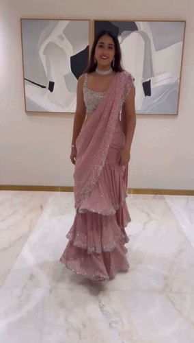 Designer Pre Drapped Saree Blouse Bollywood Party Wear Saree Ready To Wear Sari - Picture 7 of 10