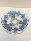 Lancaster Colony Glass Blue Dogwood Frosted Flowers Serving Console Platter 12.5