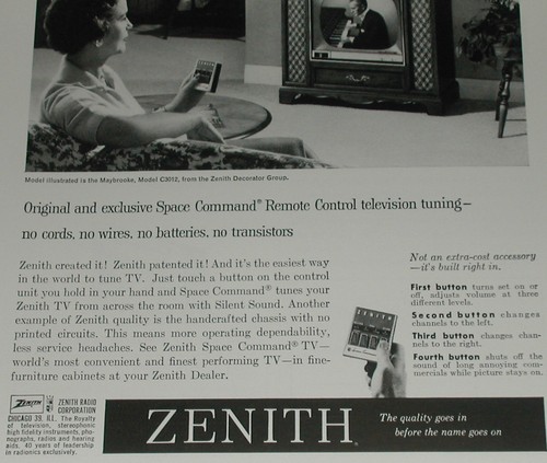 1959 Zenith advertisement, early television ZENITH Space Command Remote Control - Picture 3 of 3