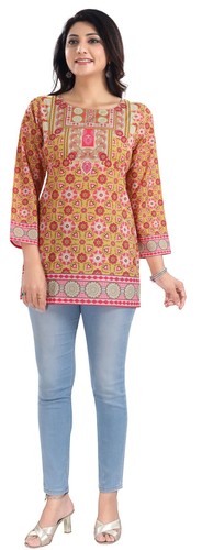 Polyester Yellow Kurtis for Women Ethnic Kurti Tunic Kurta Shirt Dress MID573 - Picture 4 of 7