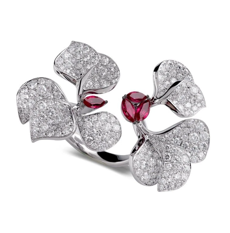Petal Flower Shape With 3.90TCW Simulated Ruby & Sapphire Wedding Women's Ring - Image 2 of 4