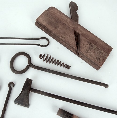 17 Antique Tools/Items - Wood Plane, Candle Wick Trimmer, RR Tie, Hatchet, Hook - Picture 4 of 12